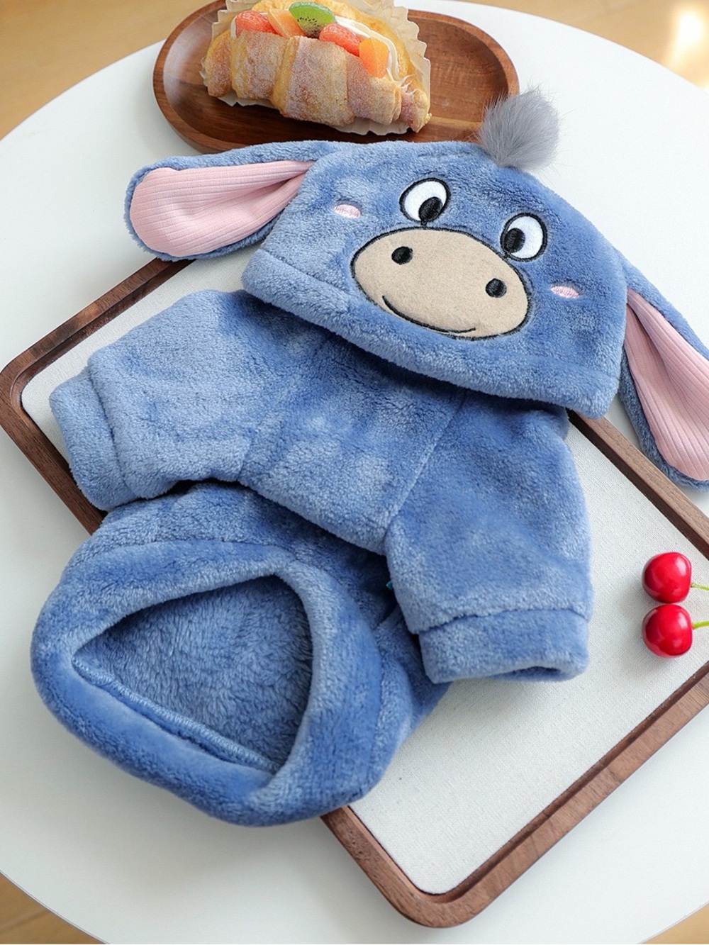 Plush Blue Eeyore-Style Dog Hoodie - Soft Pet Costume/fleece winter dog sweater - Picture 7 of 8